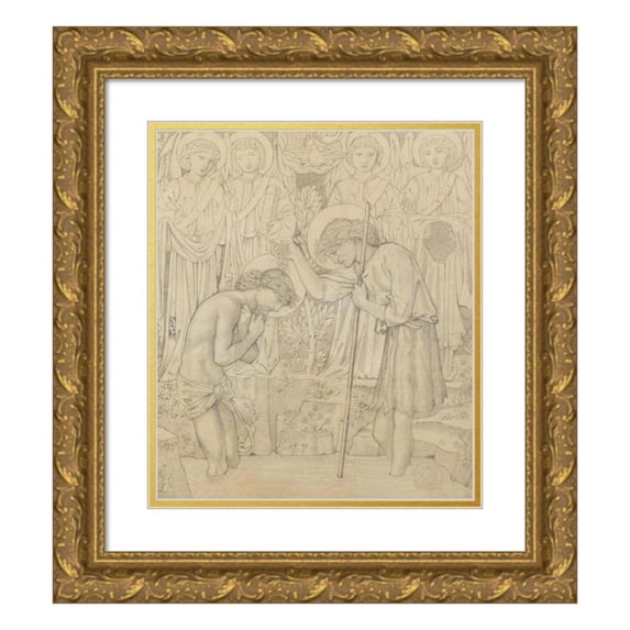 Sir Edward Coley Burne-Jones 20x23 Gold Ornate Framed and Double Matted Museum Art Print Titled - The Baptism of Christ