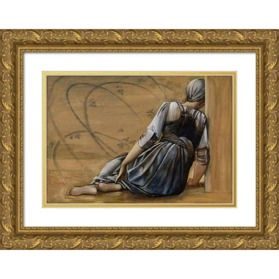 Sir Edward Coley Burne-Jones 24x17 Gold Ornate Framed and Double Matted Museum Art Print Titled - The Briar Rose Series - Study for ‘The Garden Court’ II (1889)