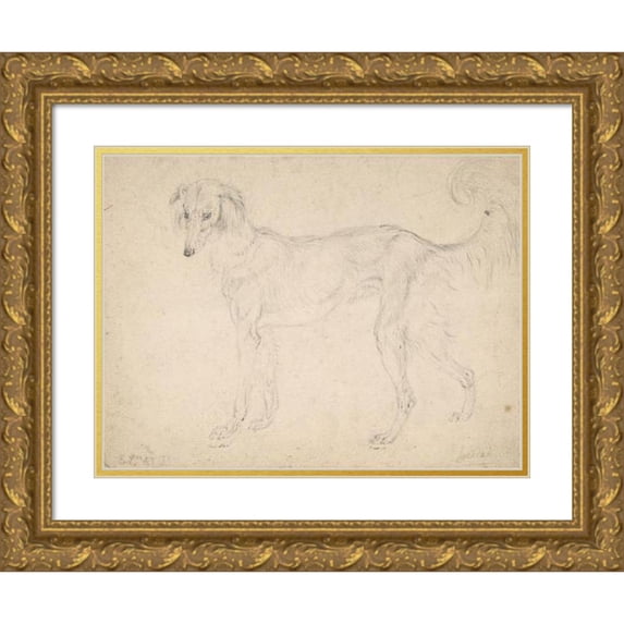 Sir Edwin Henry Landseer 14x11 Gold Ornate Wood Frame and Double Matted Museum Art Print Titled - Study of a Feathered Saluki, Facing Left (1813)