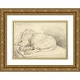 thumbnail image 1 of Sir Edwin Henry Landseer 24x17 Gold Ornate Framed and Double Matted Museum Art Print Titled - Reclining Lion, from Back (1816), 1 of 4