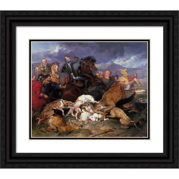 Sir Edwin Henry Landseer 24x20 Black Ornate Framed Double Matted Museum Art Print Titled: The Hunting of Chevy Chase (1826)