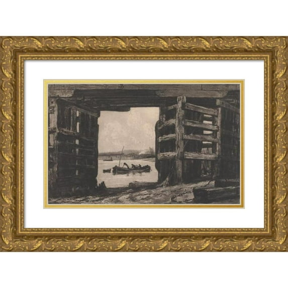 Sir Frank Short 24x17 Gold Ornate Framed and Double Matted Museum Art Print Titled - A Span of Old Battersea Bridge (1899)