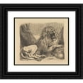 thumbnail image 1 of Sir George Hayter 14x12 Black Ornate Wood Framed Double Matted Museum Art Print Titled: A Study from Nature; a Lion Among Rocks, Roaring, a Human Skull Lower Right (1820), 1 of 5