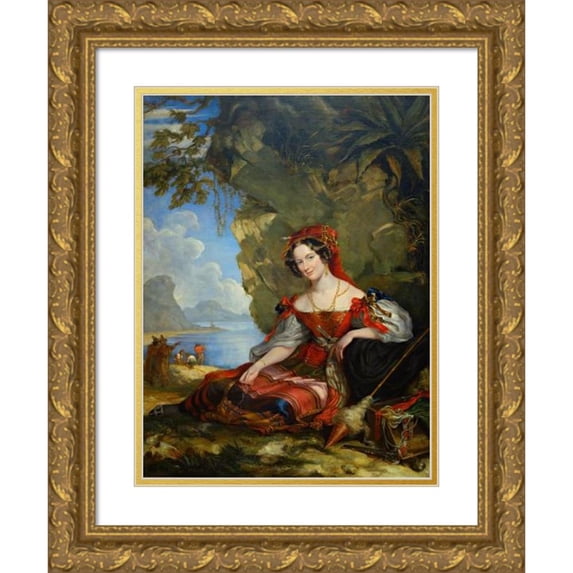 Sir George Hayter 19x24 Gold Ornate Framed and Double Matted Museum Art Print Titled - Portrait of Lady Caroline Montagu in Byronic Costume (1831)