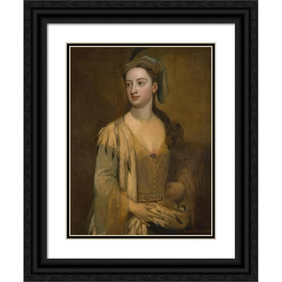Sir Godfrey Kneller 15x18 Black Ornate Wood Framed Double Matted Museum Art Print Titled - A Woman Called Lady Mary Wortley Montagu (Between 1715 and 1720)