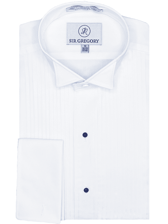 Men's Fitted Tuxedo Shirt with Wing Collar French Cuffs and 1/4 Inch Pleat White Size 4XL, 20-20.5 Neck 36/37 Sleeve