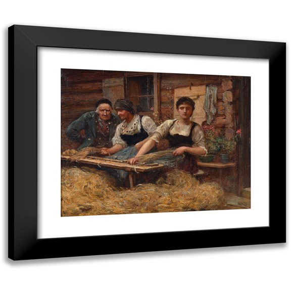 Sir Hubert von Herkomer 14x12 Black Modern Framed Museum Art Print Titled - Carding Wool (1881)