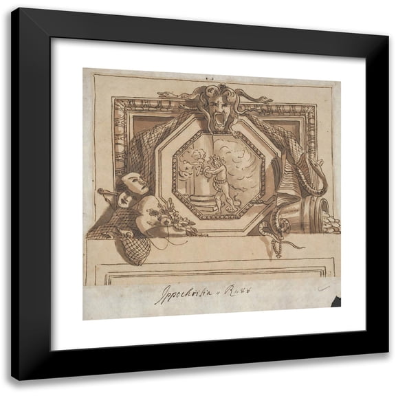 Sir James Thornhill 12x12 Black Modern Framed Museum Art Print Titled - Design of Apollo and the Python for a Painted Over-Door Decoration