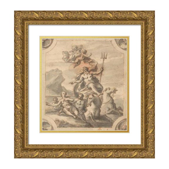 Sir James Thornhill 20x22 Gold Ornate Framed and Double Matted Museum Art Print Titled - Neptune