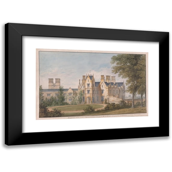 Sir Jeffry Wyatville 14x11 Black Modern Framed Museum Art Print Titled - Lilleshall, Shropshire; View of the North Entrance and of the West Front (1826)