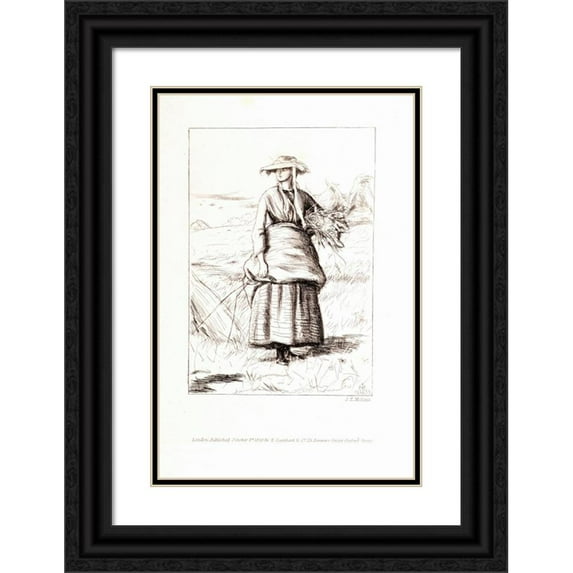 Sir John Everett Millais 11x14 Black Ornate Wood Framed Double Matted Museum Art Print Titled: Passages from the Poems of Thomas Hood - Ruth (1858)