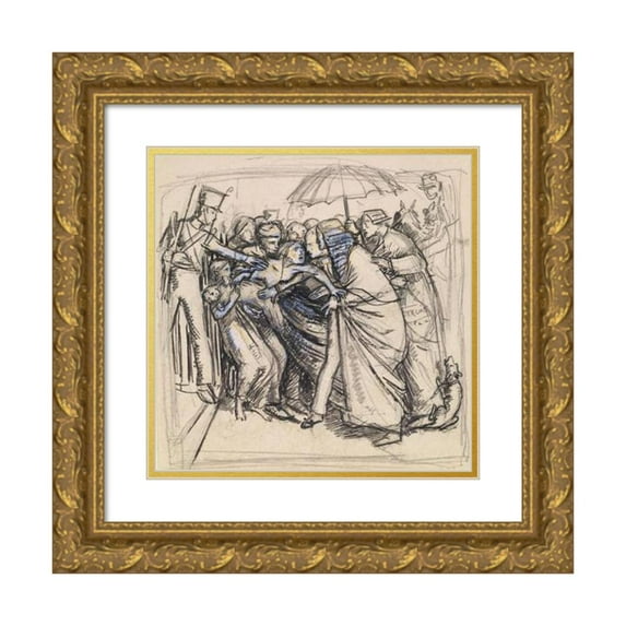 Sir John Everett Millais 12x12 Gold Ornate Wood Frame and Double Matted Museum Art Print Titled - The Prisoner's Wife - Sketch of the Wife Confronting Judge (1853-54)