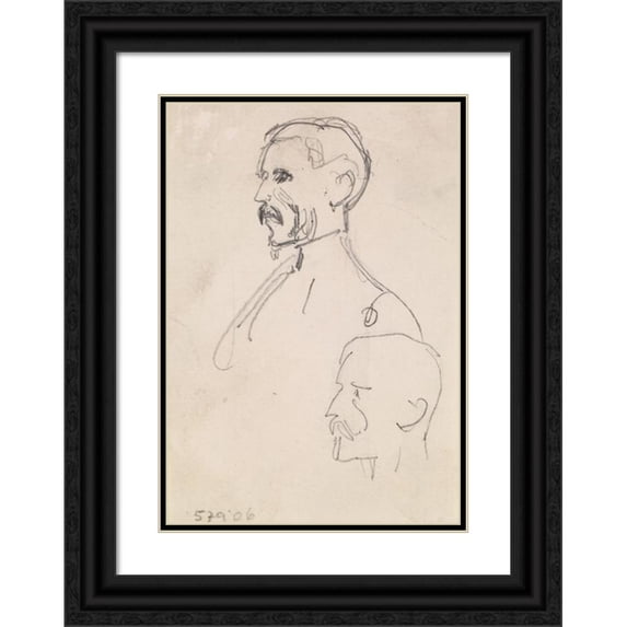 Sir John Everett Millais 14x18 Black Ornate Wood Framed Double Matted Museum Art Print Titled - Two Head Studies in Profile (1855-65)