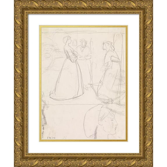 Sir John Everett Millais 14x18 Gold Ornate Wood Frame and Double Matted Museum Art Print Titled - Christina Rossetti's Maude Clare - Figure and Head Studies (1859)