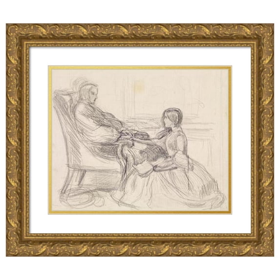 Sir John Everett Millais 18x15 Gold Ornate Wood Frame and Double Matted Museum Art Print Titled - Tennyson's the Grandmother's Apology - Figure Study (1859)