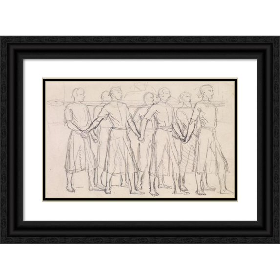 Sir John Everett Millais 24x16 Black Ornate Framed Double Matted Museum Art Print Titled: The Head of Bran by George Meredith - Study of Seven Princes Carrying the Head of Bran (18