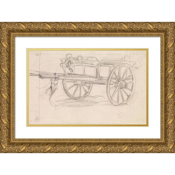 Sir John Everett Millais 24x17 Gold Ornate Framed and Double Matted Museum Art Print Titled - The Plague of Elliant - Sketch of a Cart Carrying the Dead (1859)