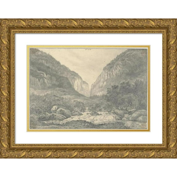 Sir John Frederick William Herschel 18x13 Gold Ornate Wood Frame and Double Matted Museum Art Print Titled - Valley of the Saltina Near Brieg at Entrance of the Simplon (1821)
