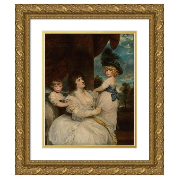 Sir Joshua Reynolds 12x14 Gold Ornate Wood Frame and Double Matted Museum Art Print Titled - Portrait of Jane, Countess of Harrington, with Her Sons, the Viscount Petersham
