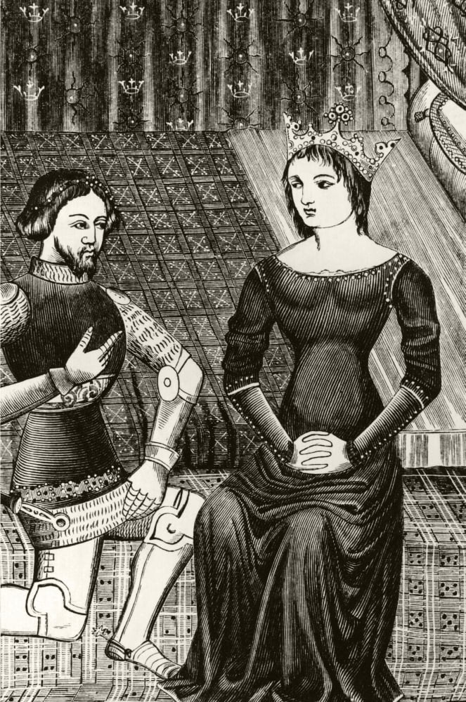 Sir Lancelot Kneels In Front Of Queen Guinevere 19Th Century Engraving After 12Th Century Original Canvas Art - Ken Welsh Design Pics (11 x 18)