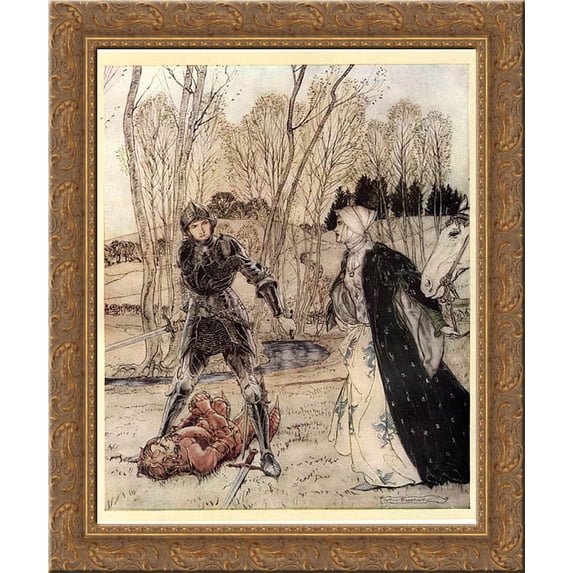 Sir Lancelot and Sir Balin 20x20 Gold Ornate Wood Framed Canvas Art by Rackham, Arthur