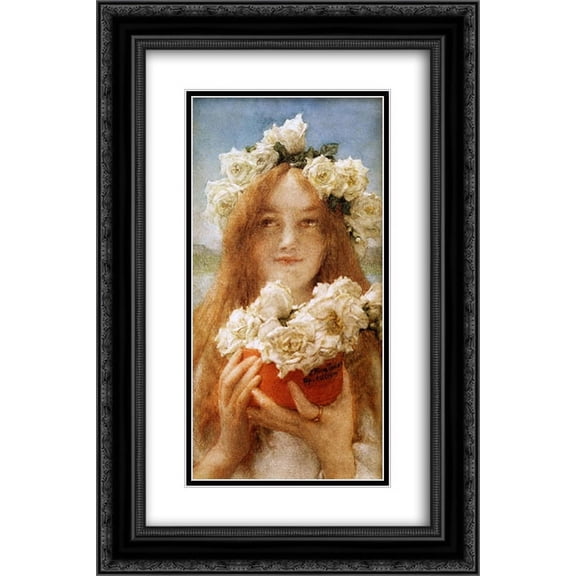 Sir Lawrence Alma Tadema 2x Matted 16x24 Black Ornate Framed Art Print 'Summer Offering(Young Girl with Roses)'
