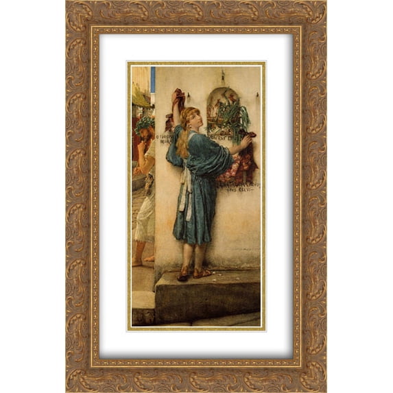 Sir Lawrence Alma Tadema 2x Matted 16x24 Gold Ornate Framed Art Print 'A Street Altar'