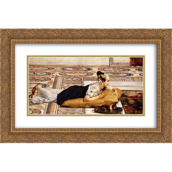 Sir Lawrence Alma Tadema 2x Matted 24x16 Gold Ornate Framed Art Print 'Water Pets'