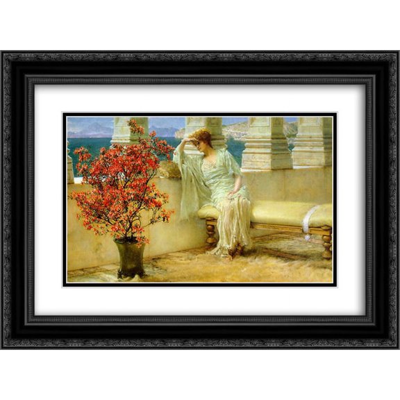 Sir Lawrence Alma Tadema 2x Matted 24x18 Black Ornate Framed Art Print 'Her Eyes are with Her Thoughts and They are Far Away'