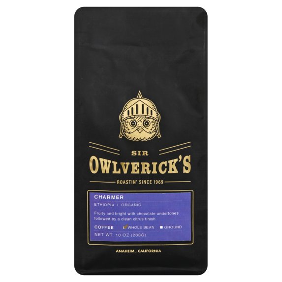 Sir Owlverick Coffee Charmer Whole Bean Organic 10 oz (Pack of 8)