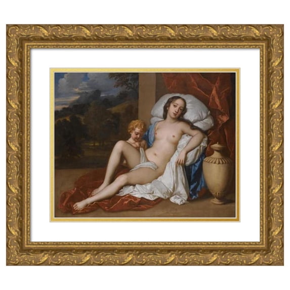 Sir Peter Lely 24x20 Gold Ornate Framed and Double Matted Museum Art Print Titled - Portrait of a Young Woman and Child, as Venus and Cupid, Almost Certainly Nell Gwyn (1650-1687)