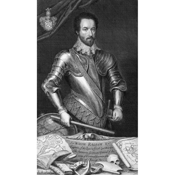 Sir Walter Raleigh N(1552-1618). English Adventurer Courtier And Writer. Line Engraving 1735 By George Vertue. Print