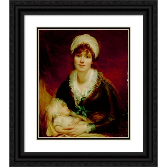 Sir William Beechey 20x23 Black Ornate Framed Double Matted Museum Art Print Titled: Lady Beechey and Her Baby (ca. 1800)