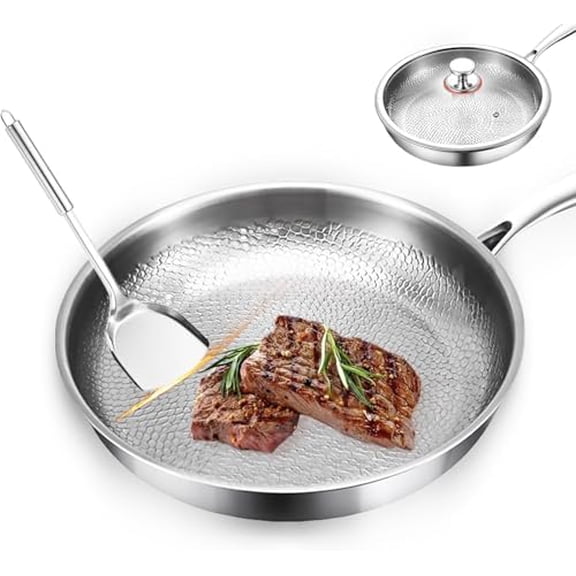 Siraat Pure Titanium Pan, 100% Titanium Pans for Cooking Non Stick, Stainless Steel Hammered Pan Pro with Lid (10.23in, With Lid)$$Home Decor, Kitchen, & Other