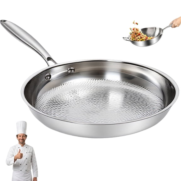 Siraats Titanium Pan, Siraats Kitchen Titanium Pan, Sturdy and Durable, Hand-Hammered Surface with Triple-Layer Encapsulated Thermal Core, Riveted Handle with Rolled Rim Profile, Ideal for Cooking