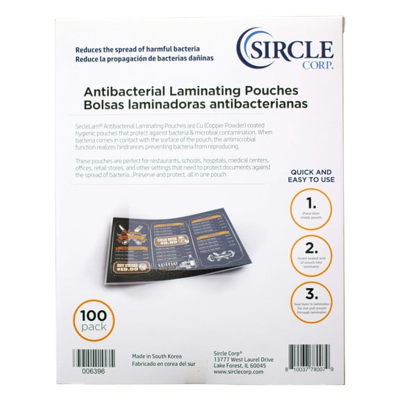 SircleLam 5 Mil Antibacterial Laminating Pouches, Letter Size, 100 Count, 1 Pack