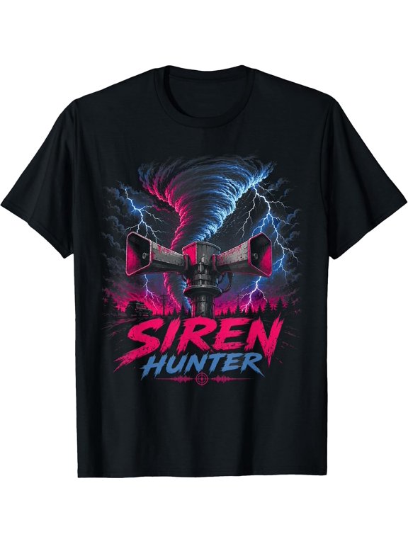 Siren Hunter Tornado Chaser - Bold Synthwave Storm Graphic Tee