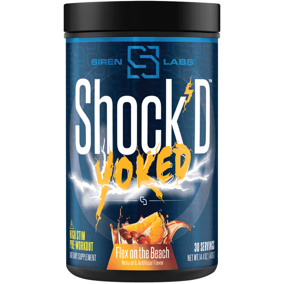 Siren Labs Shock’D YOKED High Stim Pre-Workout – Caffeine, Taurine, Citrulline Malate, Agmatine, Betaine Anhydrous–High Energy & Powerful Muscle Pumps-Nitric Oxide–Flex on the Beach (30 Servings)