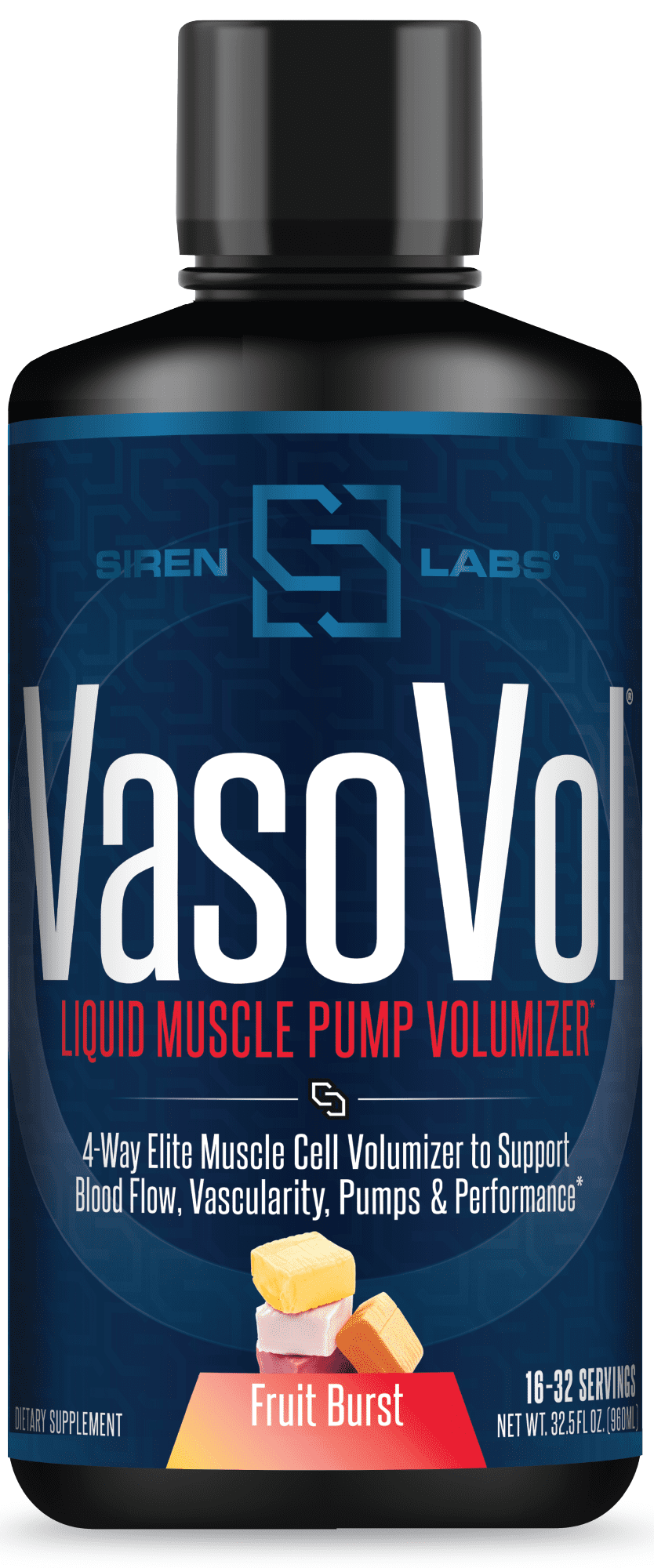 Siren Labs Vaso-VOL Liquid Muscle Pump Volumizer with Agmatine Sulfate - Pre Workout For Men To Take Your Workouts To The Next Level with Vascularity and Performance (Fruit Burst)