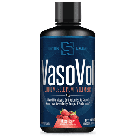 Siren Labs Vaso-VOL Liquid Muscle Pump Volumizer with Agmatine Sulfate - Pre Workout For Men To Take Your Workouts To The Next Level with Vascularity and Performance (Mixed Berry)