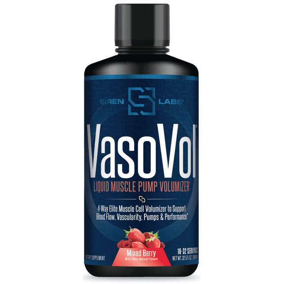 Siren Labs Vaso-VOL Liquid Muscle Pump Volumizer with Agmatine Sulfate - Pre Workout For Men To Take Your Workouts To The Next Level with Vascularity and Performance (Mixed Berry)