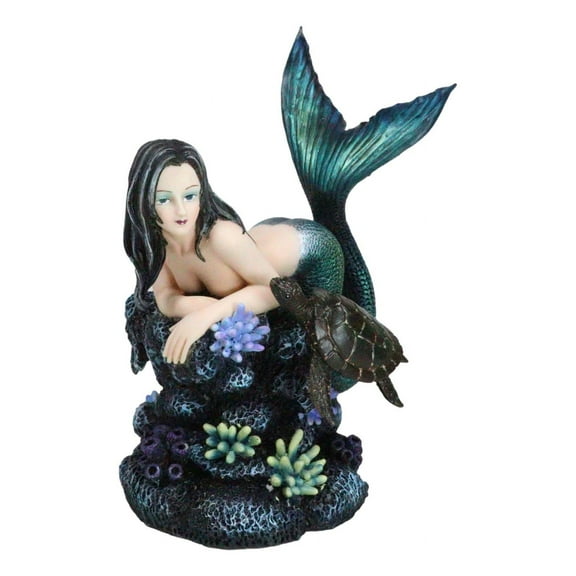 Siren Mermaid With Iridescent Tail And Turtle Companion By Coral Rocks Statue