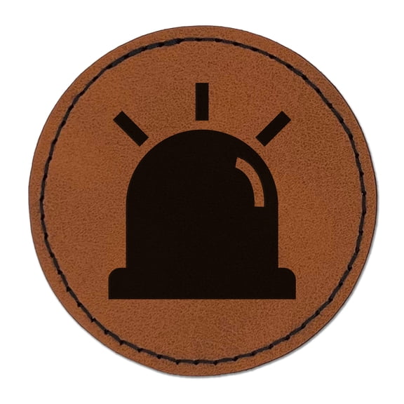 Siren Police Fire Law Enforcement 2.5" Faux Leather Round Engraved Iron-On Patch - Brown
