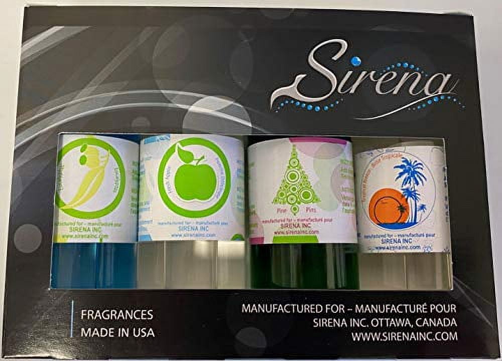 Sirena Vacuum Natural Fragrance Oil Genuine, Pack of 4 essential oils used for Aromatherapy. Eucalyptus, Pine Tree, Apple and Tropical Breeze.