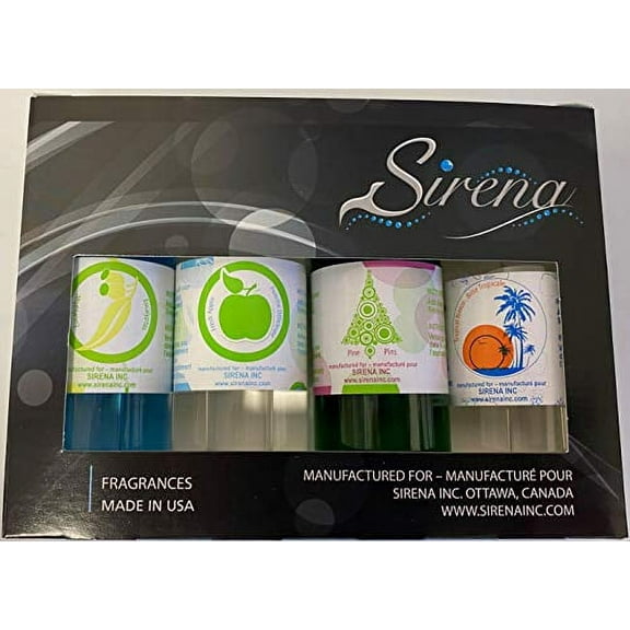 Sirena Vacuum Natural Fragrance Oil Genuine, Pack of 4 essential oils used for Aromatherapy. Eucalyptus, Pine Tree, Apple and Tropical Breeze.