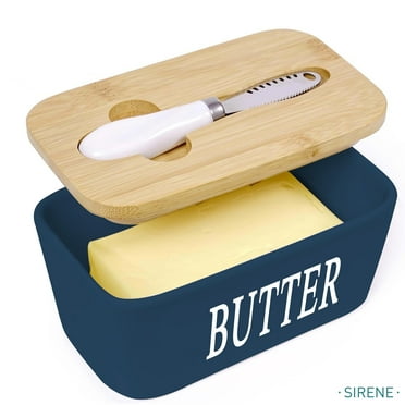 Sirene Butter Dish with Silicone Lid, Stainless Steel Multipurpose Butter Knife - Navy Blue