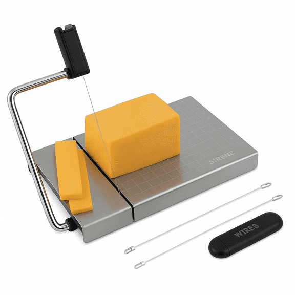 Sirene Stainless Steel Cheese Slicer with Board and Grids, 5 Replaceable Wires with Case