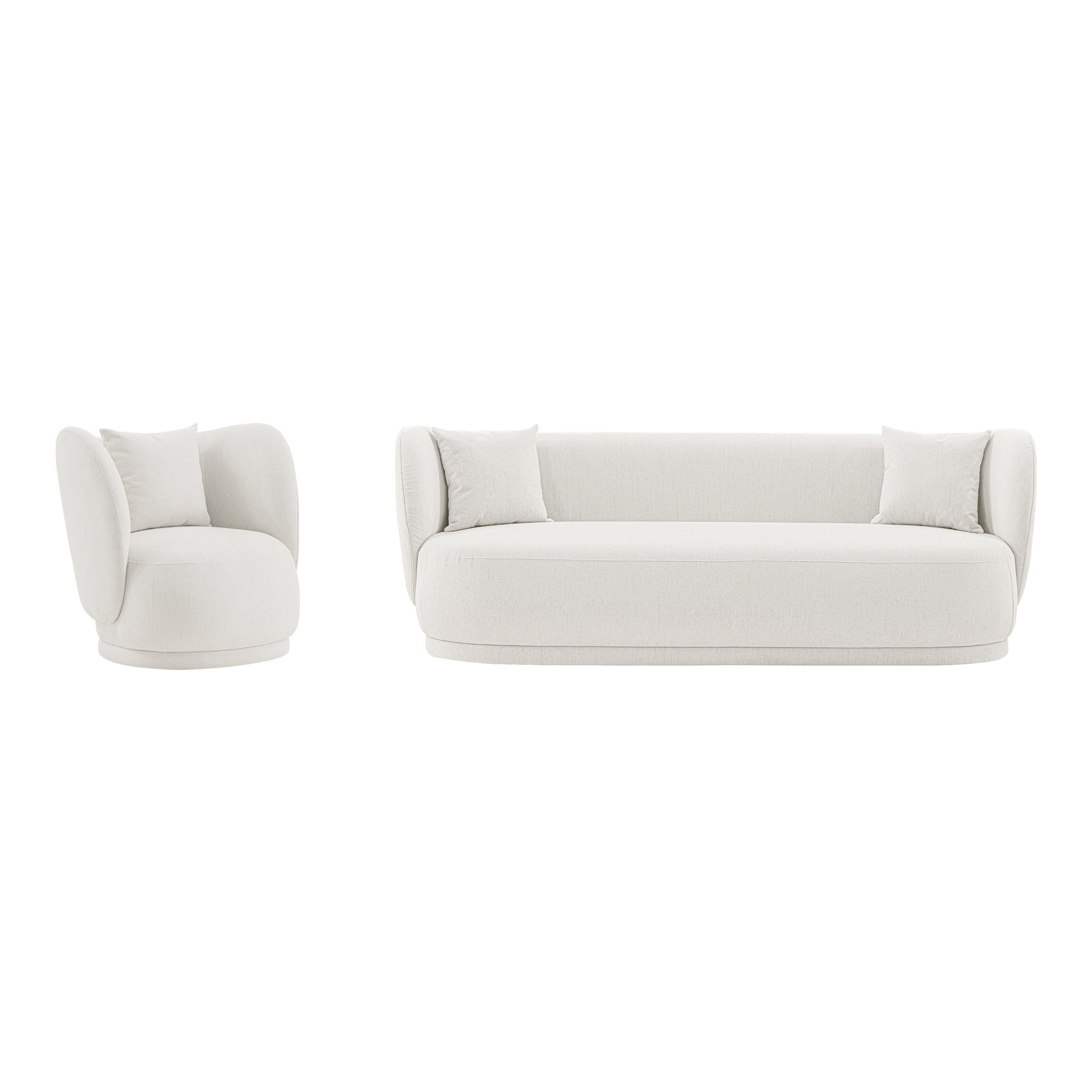Siri Cream Linen Sofa and Accent Chair Set with Pine Wood Frame