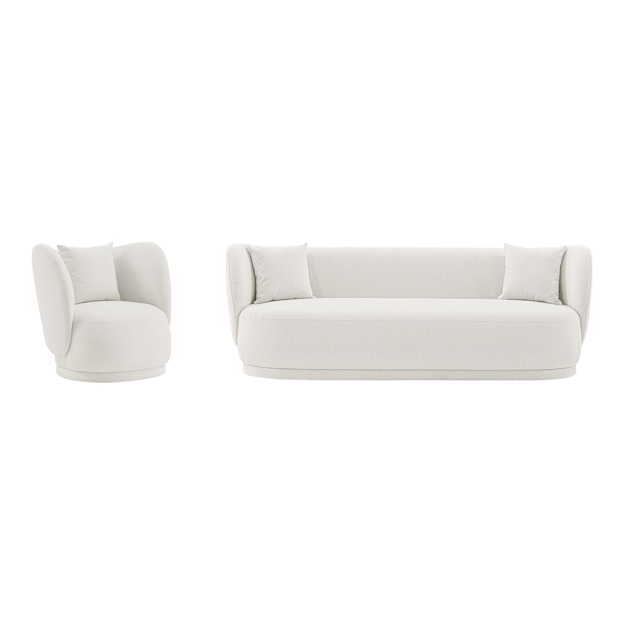 Siri Cream Linen Sofa and Accent Chair Set with Pine Wood Frame