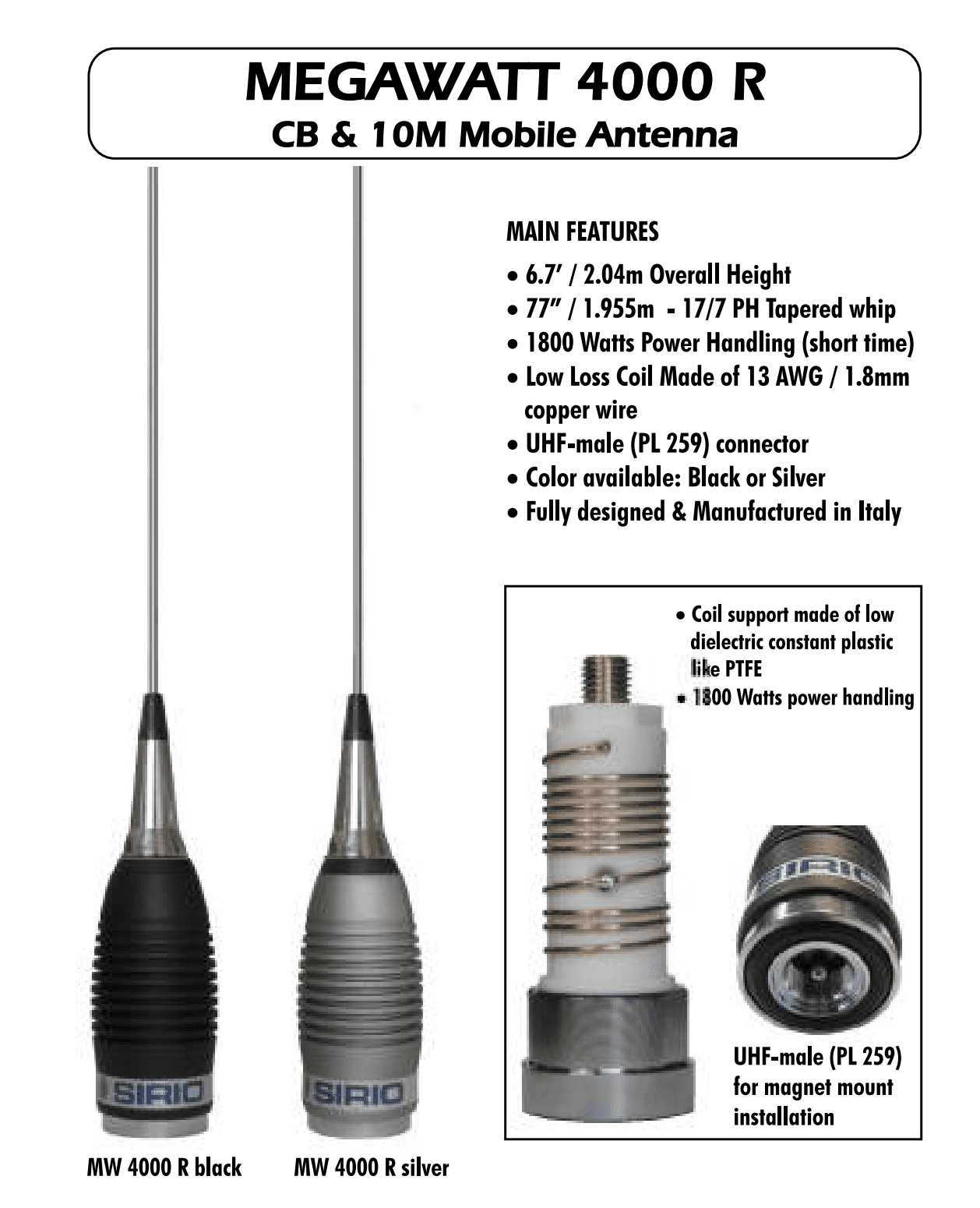 Sirio Megawatts 4000 R 10/CB Mobile Antenna - 1800 Watts - Walmart.com